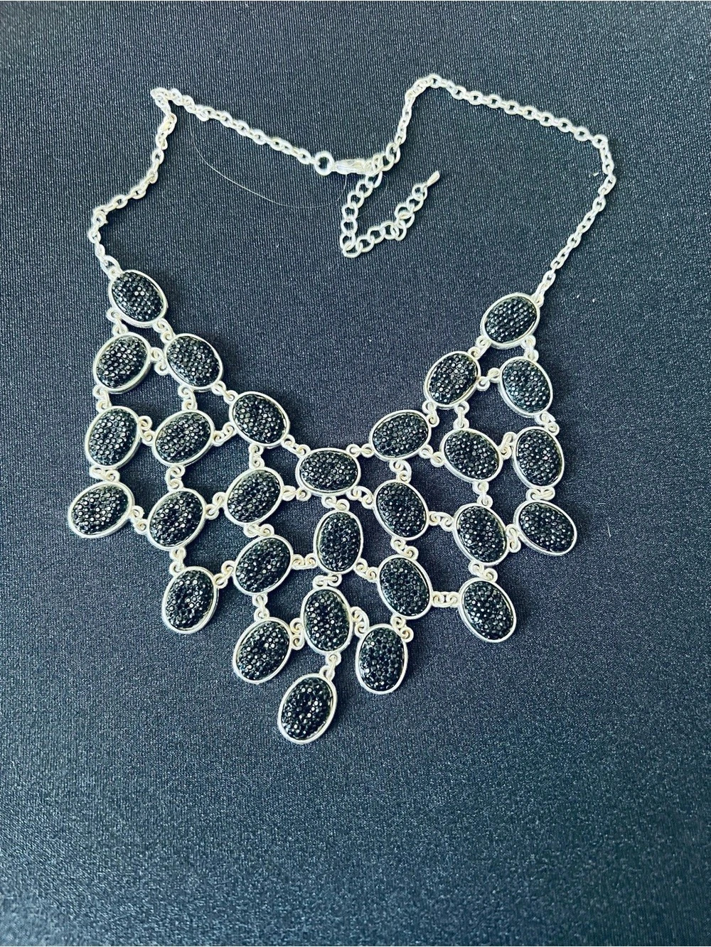 Statement Pendant Necklace in Silver & Black